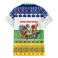 Central African Republic Christmas Family Matching Off Shoulder Maxi Dress and Hawaiian Shirt with Santa and Safari Animals Baobab Trees Snowflakes and Tribal Pattern - Wonder Print Shop