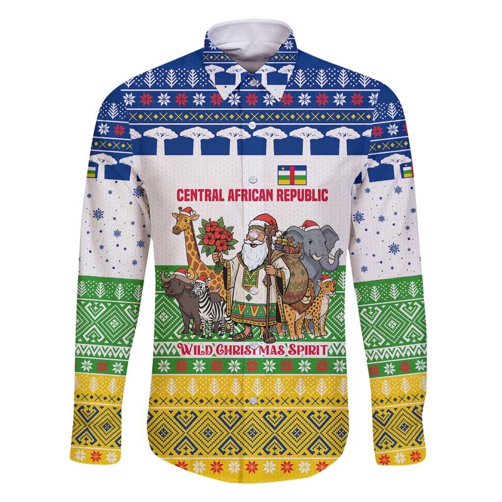 Central African Republic Christmas Family Matching Off Shoulder Maxi Dress and Hawaiian Shirt with Santa and Safari Animals Baobab Trees Snowflakes and Tribal Pattern - Wonder Print Shop