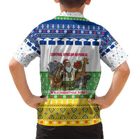 Central African Republic Christmas Family Matching Off Shoulder Short Dress and Hawaiian Shirt with Santa and Safari Animals Baobab Trees Snowflakes and Tribal Pattern - Wonder Print Shop