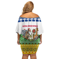 Central African Republic Christmas Family Matching Off Shoulder Short Dress and Hawaiian Shirt with Santa and Safari Animals Baobab Trees Snowflakes and Tribal Pattern - Wonder Print Shop