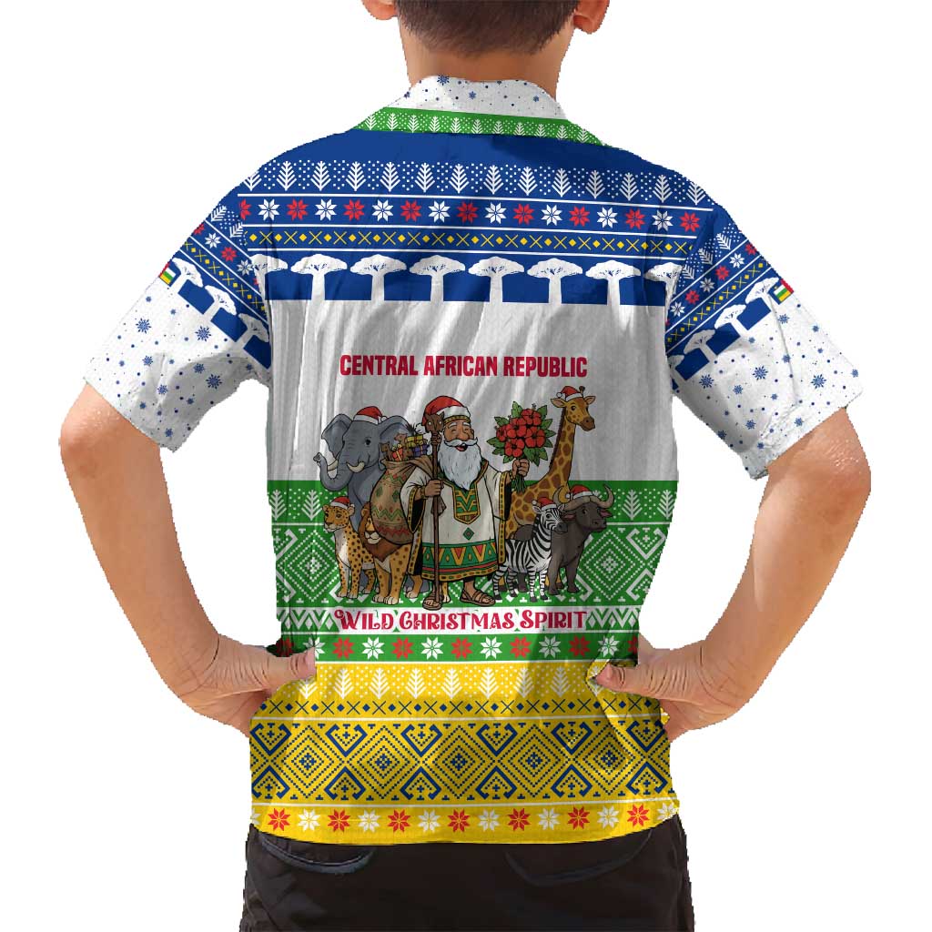 Central African Republic Christmas Family Matching Puletasi and Hawaiian Shirt with Santa and Safari Animals Baobab Trees Snowflakes and Tribal Pattern - Wonder Print Shop