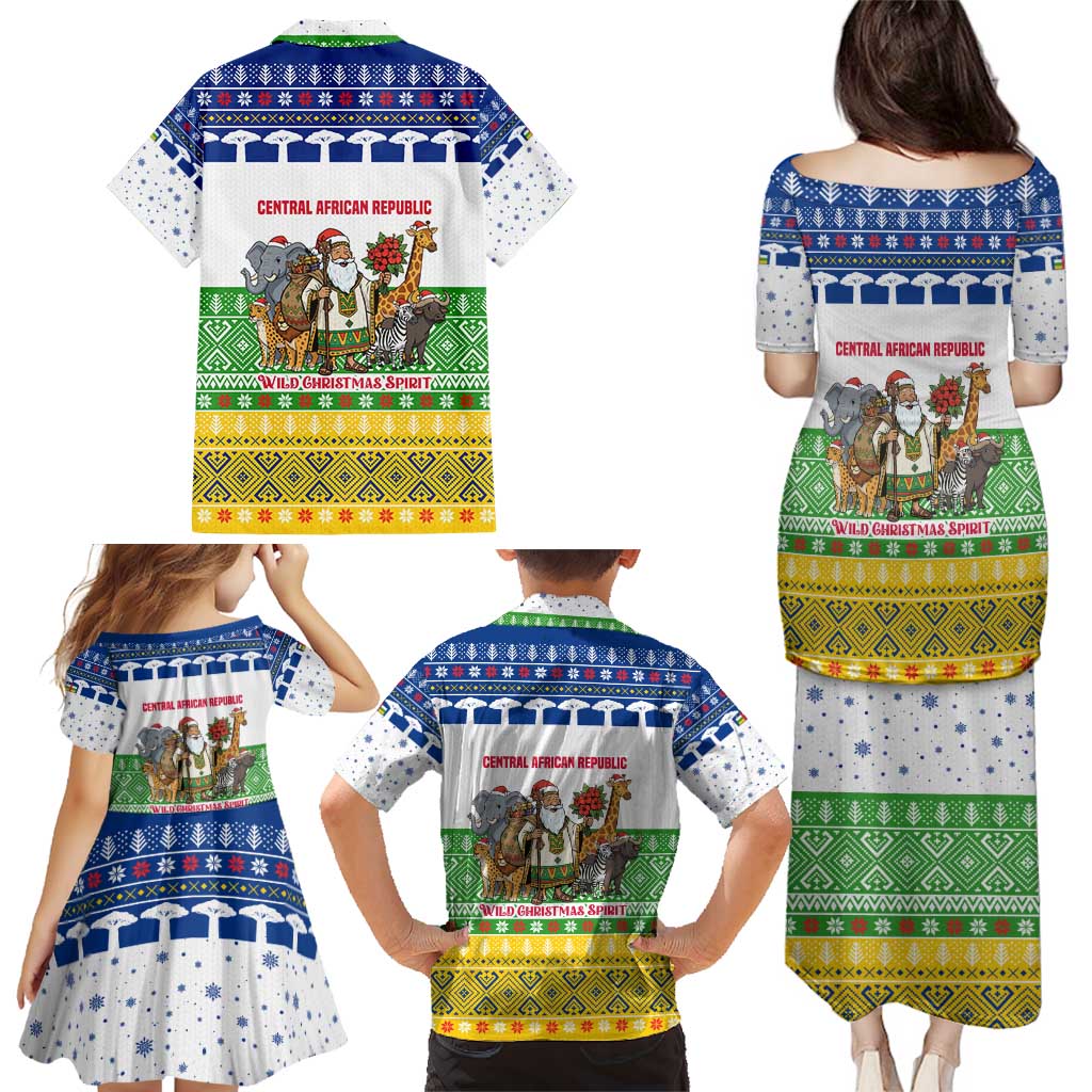 Central African Republic Christmas Family Matching Puletasi and Hawaiian Shirt with Santa and Safari Animals Baobab Trees Snowflakes and Tribal Pattern - Wonder Print Shop