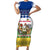 Central African Republic Christmas Family Matching Short Sleeve Bodycon Dress and Hawaiian Shirt with Santa and Safari Animals Baobab Trees Snowflakes and Tribal Pattern - Wonder Print Shop