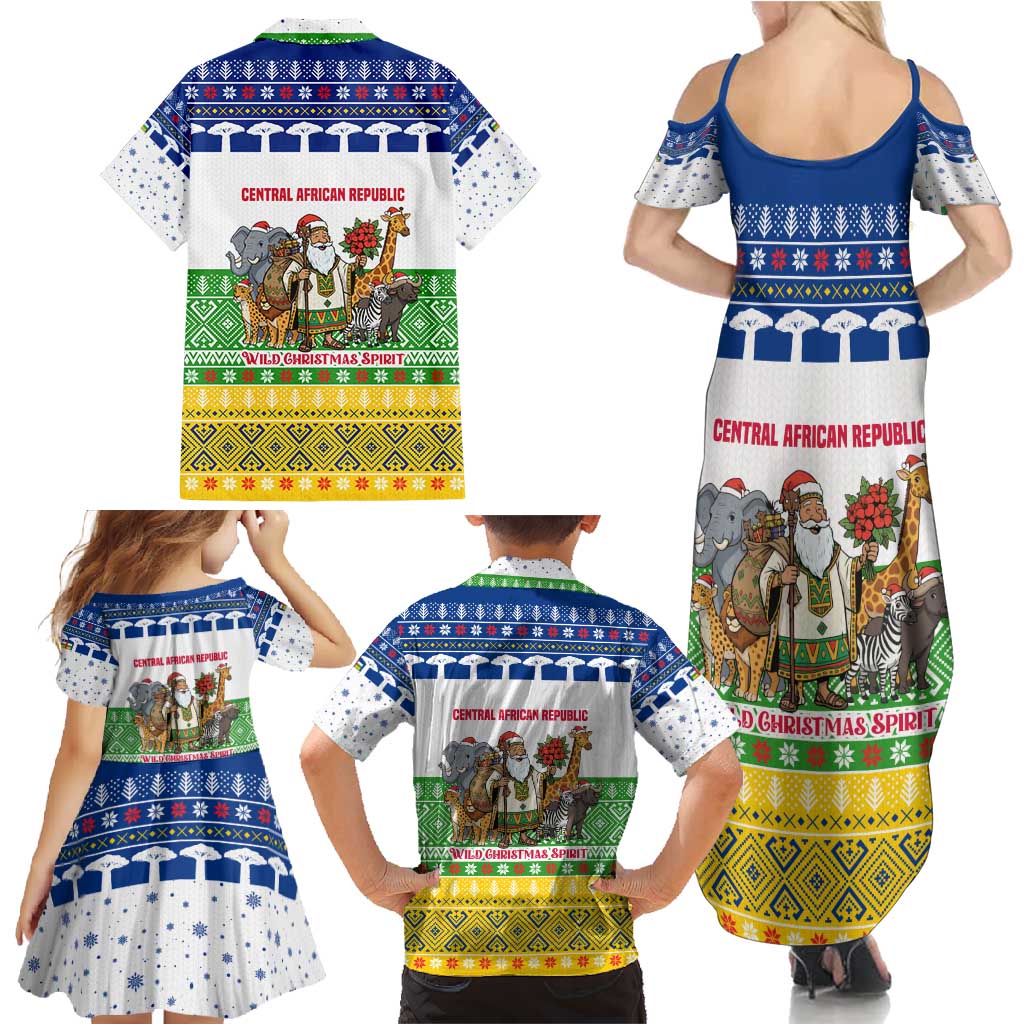 Central African Republic Christmas Family Matching Summer Maxi Dress and Hawaiian Shirt with Santa and Safari Animals Baobab Trees Snowflakes and Tribal Pattern - Wonder Print Shop