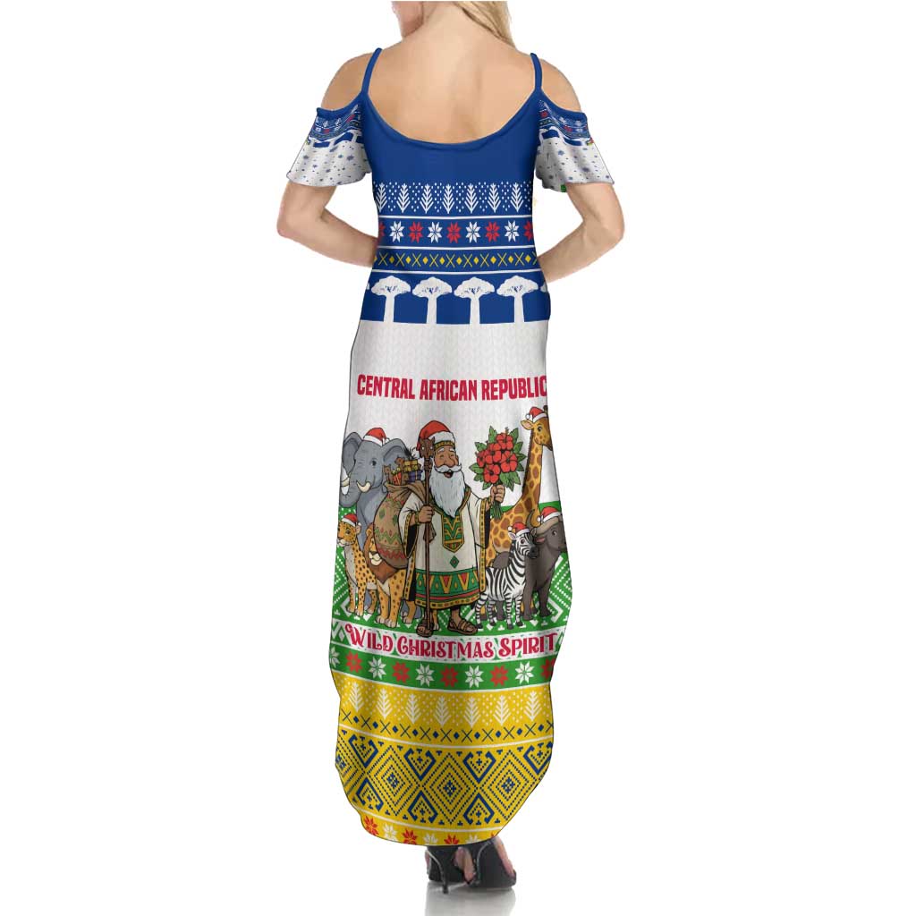 Central African Republic Christmas Family Matching Summer Maxi Dress and Hawaiian Shirt with Santa and Safari Animals Baobab Trees Snowflakes and Tribal Pattern - Wonder Print Shop