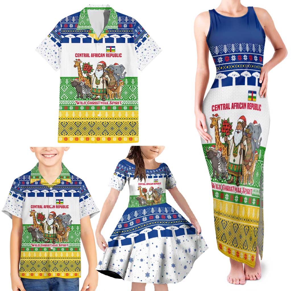 Central African Republic Christmas Family Matching Tank Maxi Dress and Hawaiian Shirt with Santa and Safari Animals Baobab Trees Snowflakes and Tribal Pattern - Wonder Print Shop