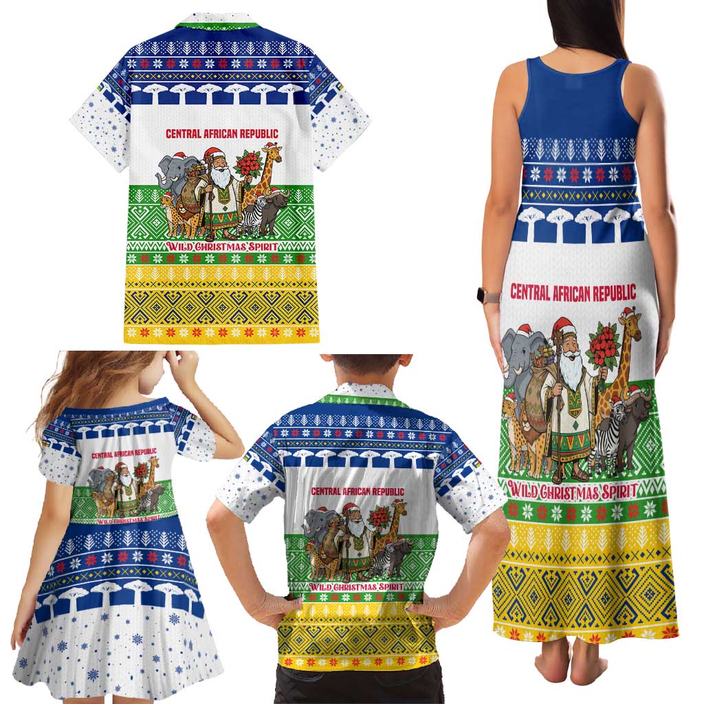 Central African Republic Christmas Family Matching Tank Maxi Dress and Hawaiian Shirt with Santa and Safari Animals Baobab Trees Snowflakes and Tribal Pattern - Wonder Print Shop