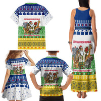 Central African Republic Christmas Family Matching Tank Maxi Dress and Hawaiian Shirt with Santa and Safari Animals Baobab Trees Snowflakes and Tribal Pattern - Wonder Print Shop