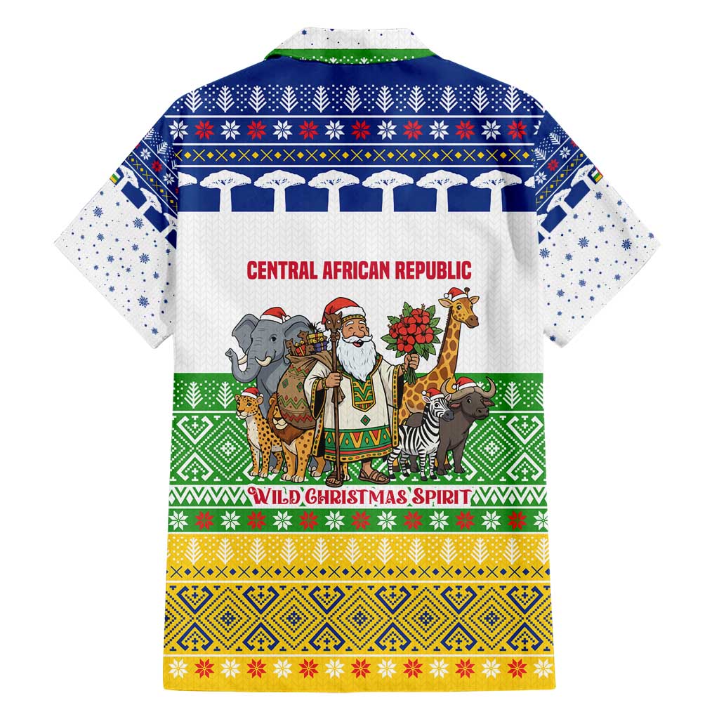 Central African Republic Christmas Hawaiian Shirt with Santa and Safari Animals Baobab Trees Snowflakes and Tribal Pattern - Wonder Print Shop