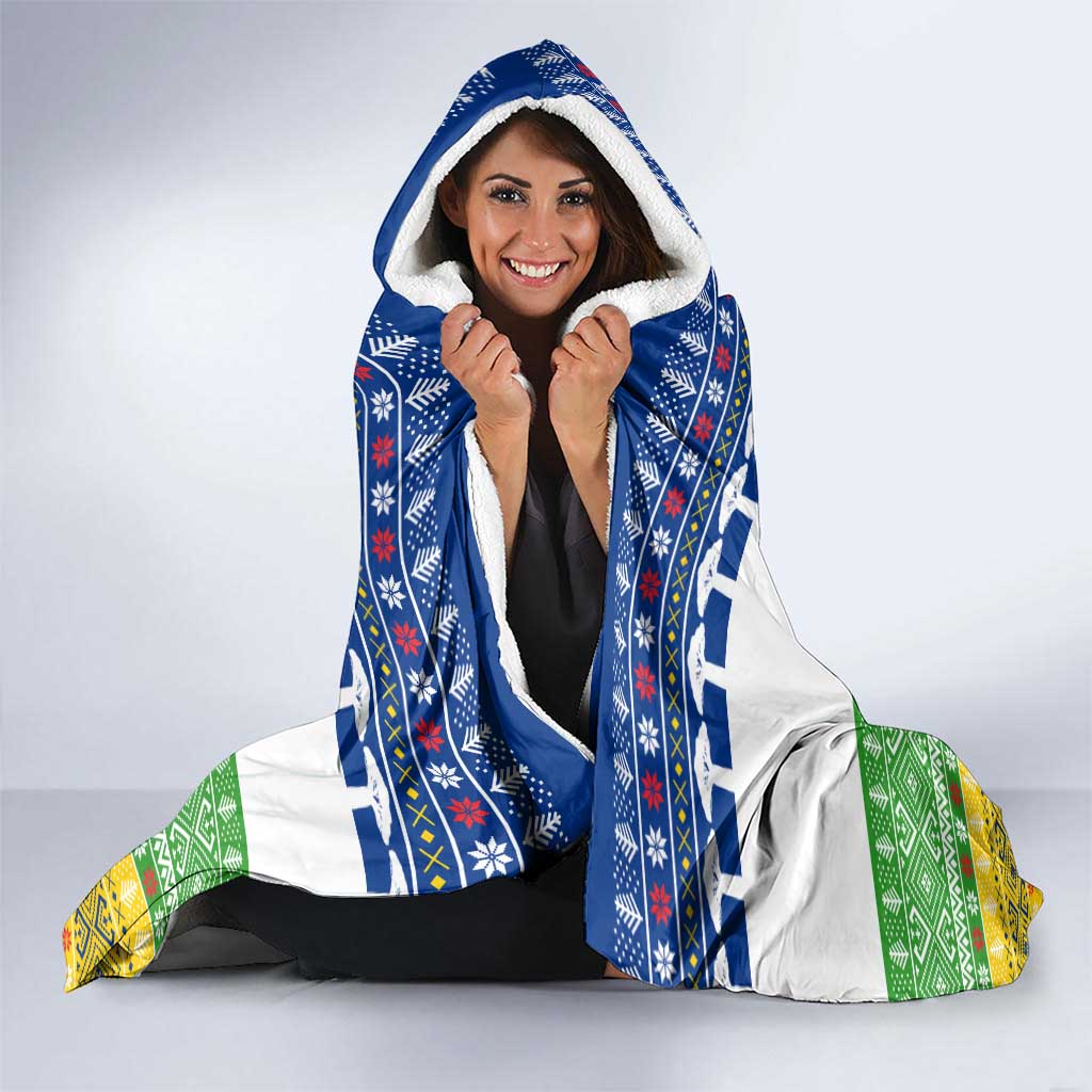 Central African Republic Christmas Hooded Blanket with Santa and Safari Animals Baobab Trees Snowflakes and Tribal Pattern - Wonder Print Shop