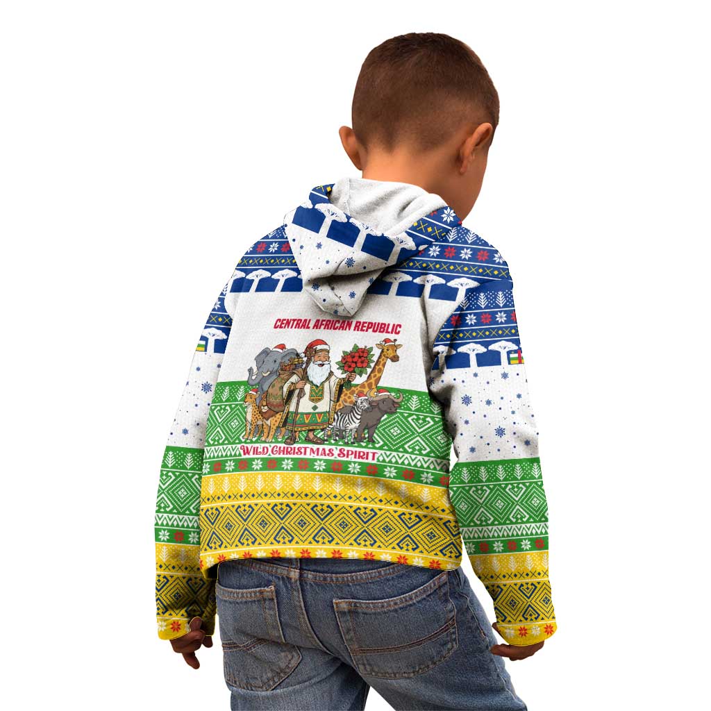 Central African Republic Christmas Kid Hoodie with Santa and Safari Animals Baobab Trees Snowflakes and Tribal Pattern - Wonder Print Shop
