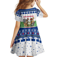Central African Republic Christmas Kid Short Sleeve Dress with Santa and Safari Animals Baobab Trees Snowflakes and Tribal Pattern - Wonder Print Shop