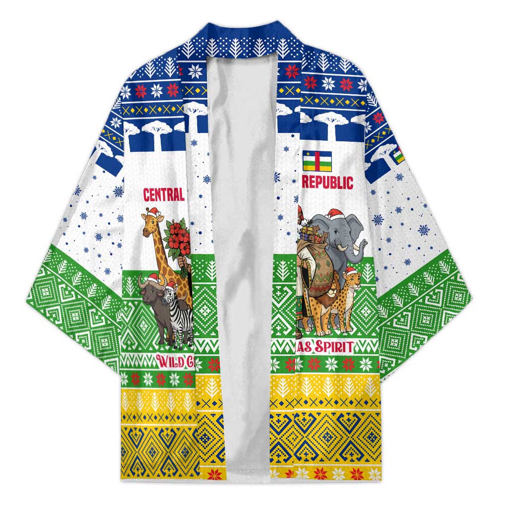Central African Republic Christmas Kimono with Santa and Safari Animals Baobab Trees Snowflakes and Tribal Pattern - Wonder Print Shop