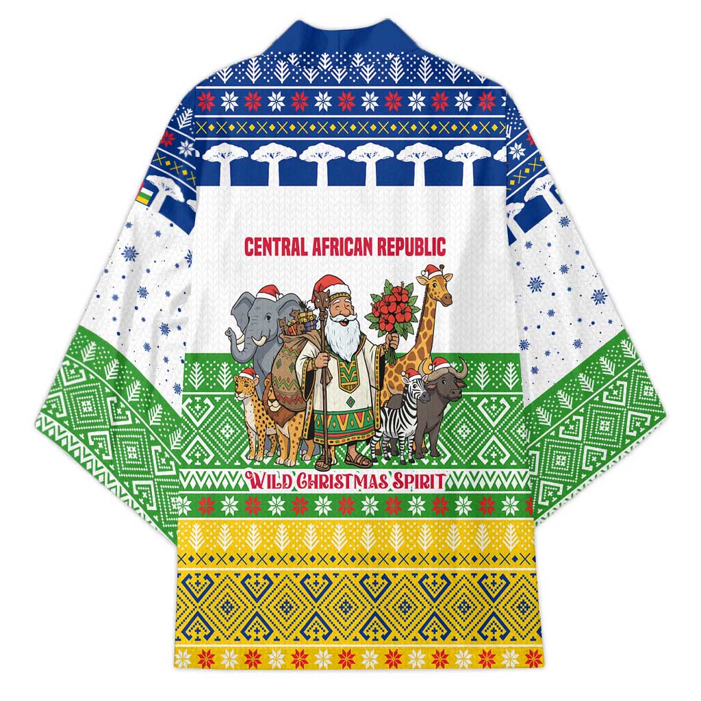 Central African Republic Christmas Kimono with Santa and Safari Animals Baobab Trees Snowflakes and Tribal Pattern - Wonder Print Shop