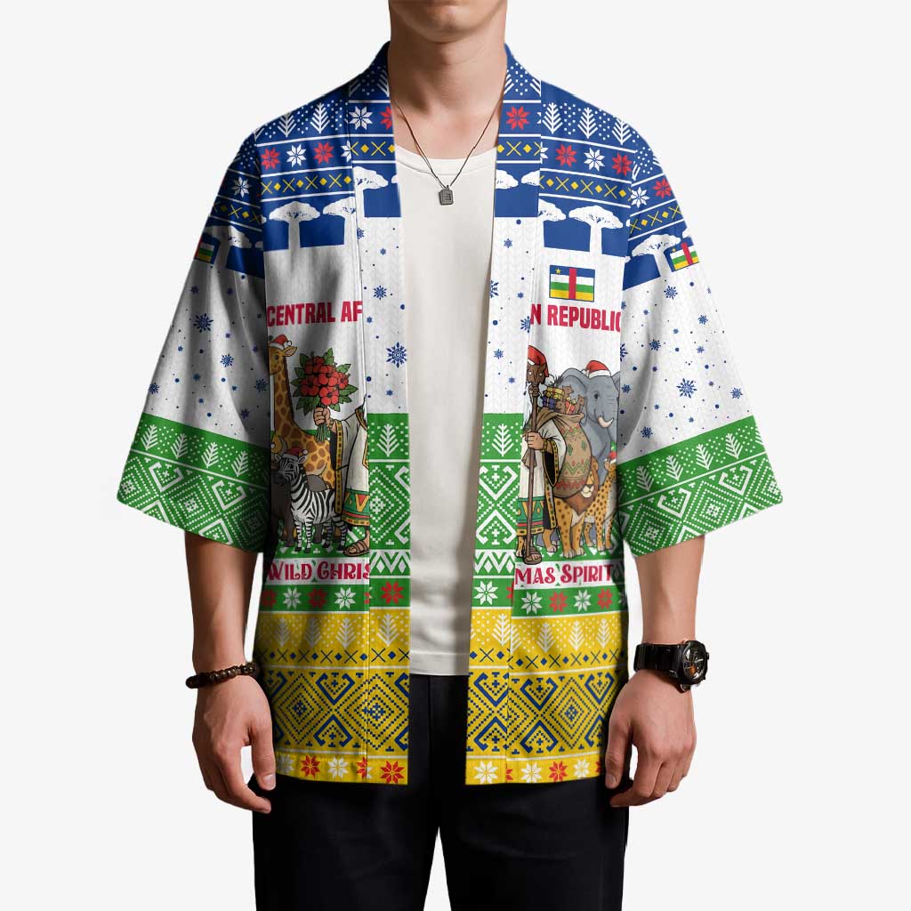 Central African Republic Christmas Kimono with Santa and Safari Animals Baobab Trees Snowflakes and Tribal Pattern - Wonder Print Shop