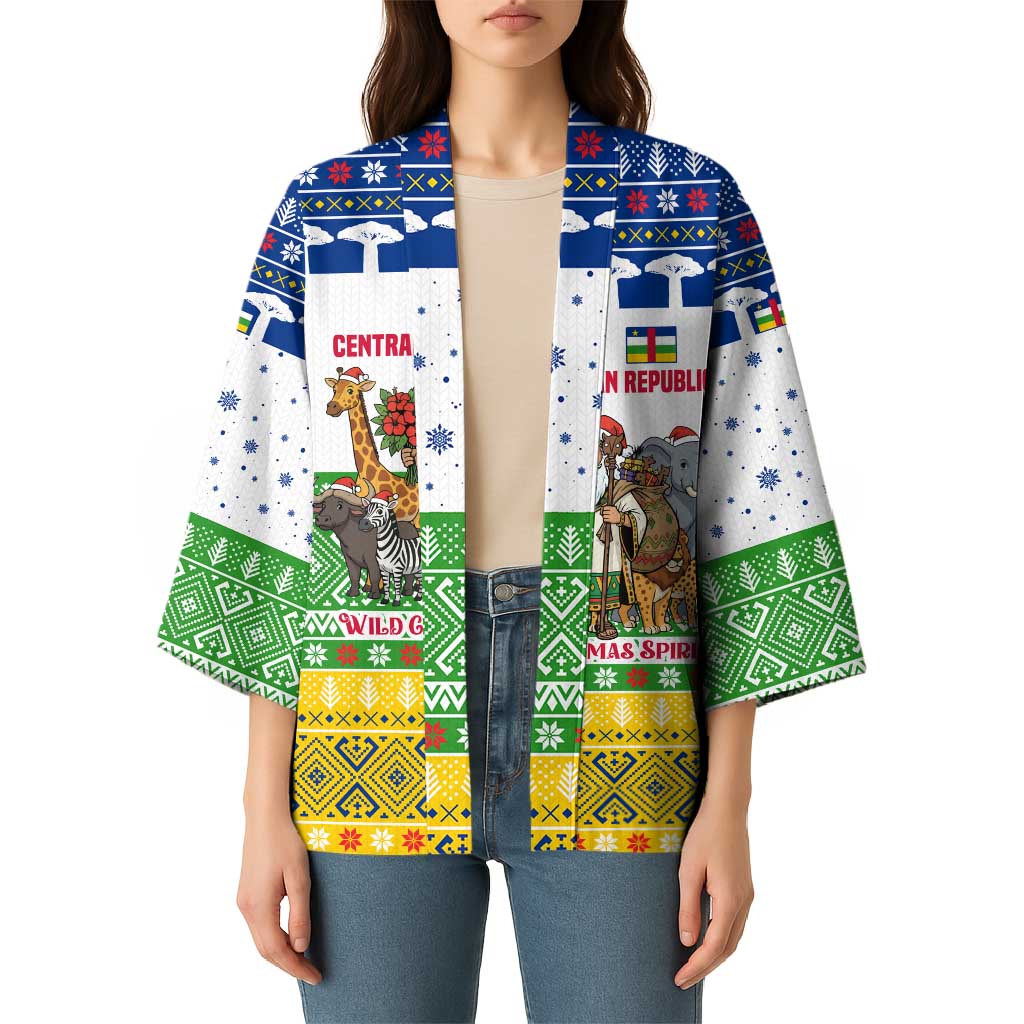 Central African Republic Christmas Kimono with Santa and Safari Animals Baobab Trees Snowflakes and Tribal Pattern - Wonder Print Shop