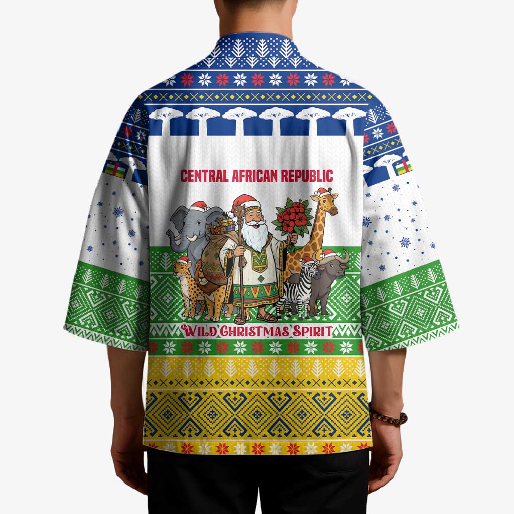 Central African Republic Christmas Kimono with Santa and Safari Animals Baobab Trees Snowflakes and Tribal Pattern - Wonder Print Shop