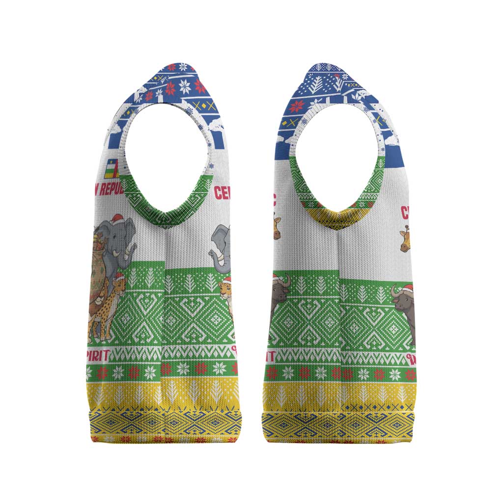 Central African Republic Christmas Knitted V-Neck Vest with Santa and Safari Animals Baobab Trees Snowflakes and Tribal Pattern - Wonder Print Shop