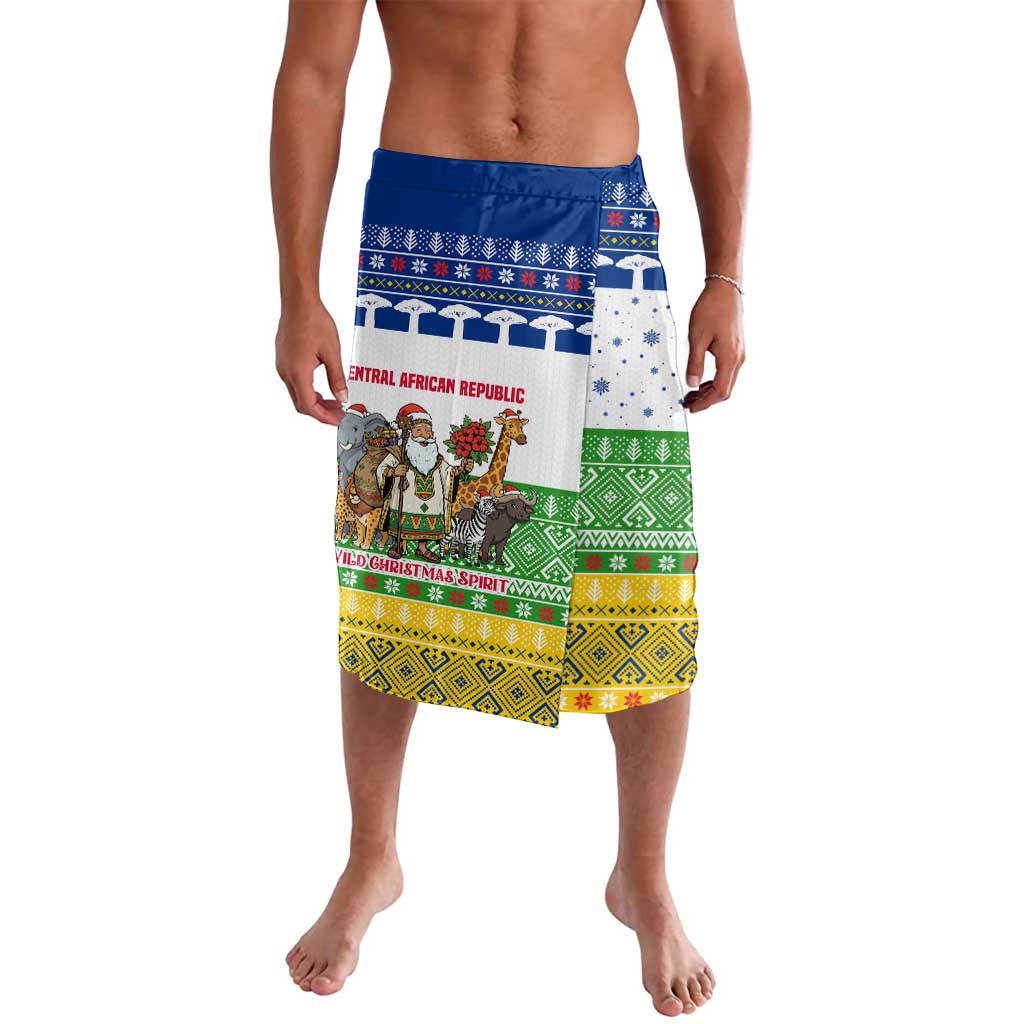 Central African Republic Christmas Lavalava with Santa and Safari Animals Baobab Trees Snowflakes and Tribal Pattern - Wonder Print Shop