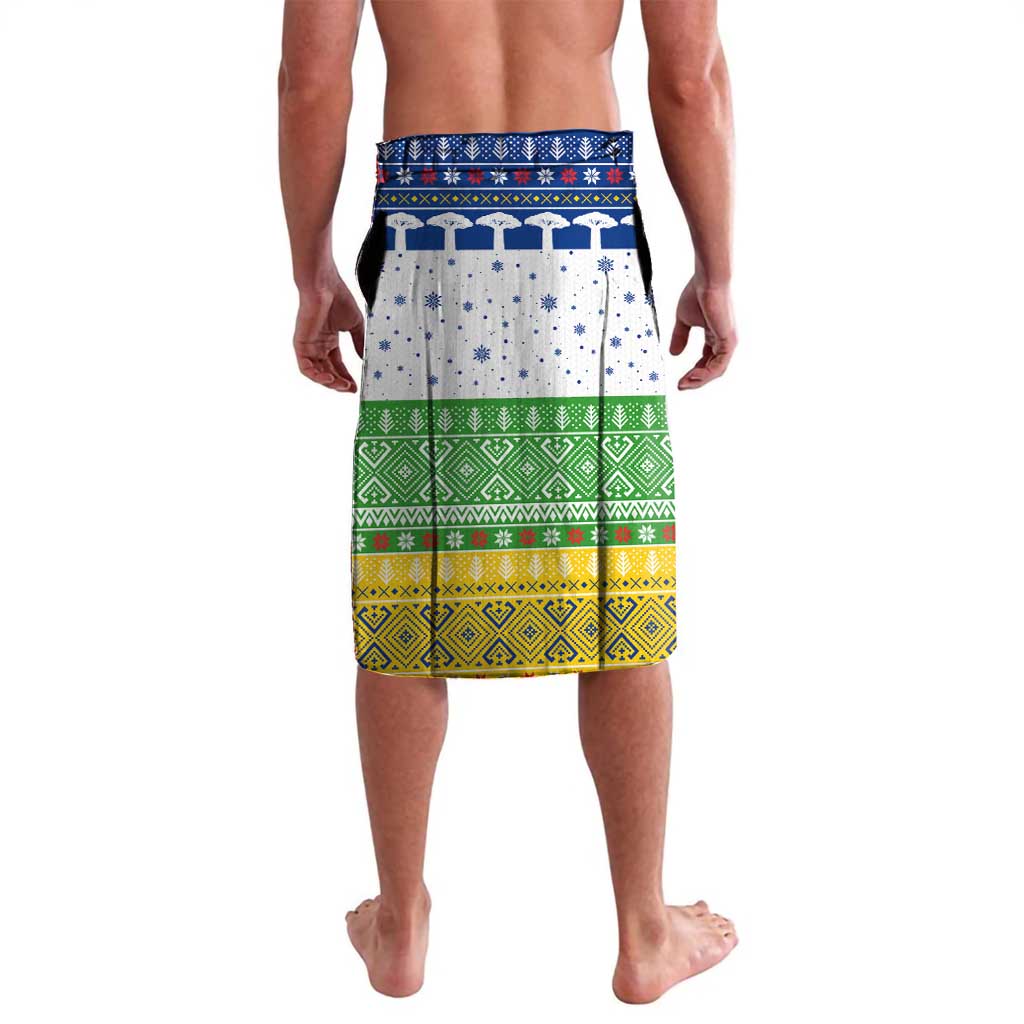 Central African Republic Christmas Lavalava with Santa and Safari Animals Baobab Trees Snowflakes and Tribal Pattern - Wonder Print Shop