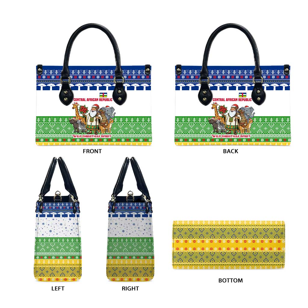 Central African Republic Christmas Leather Bag with Santa and Safari Animals Baobab Trees Snowflakes and Tribal Pattern - Wonder Print Shop