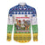 Central African Republic Christmas Long Sleeve Button Shirt with Santa and Safari Animals Baobab Trees Snowflakes and Tribal Pattern - Wonder Print Shop