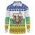 Central African Republic Christmas Long Sleeve Polo Shirt with Santa and Safari Animals Baobab Trees Snowflakes and Tribal Pattern - Wonder Print Shop