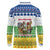 Central African Republic Christmas Long Sleeve Polo Shirt with Santa and Safari Animals Baobab Trees Snowflakes and Tribal Pattern - Wonder Print Shop