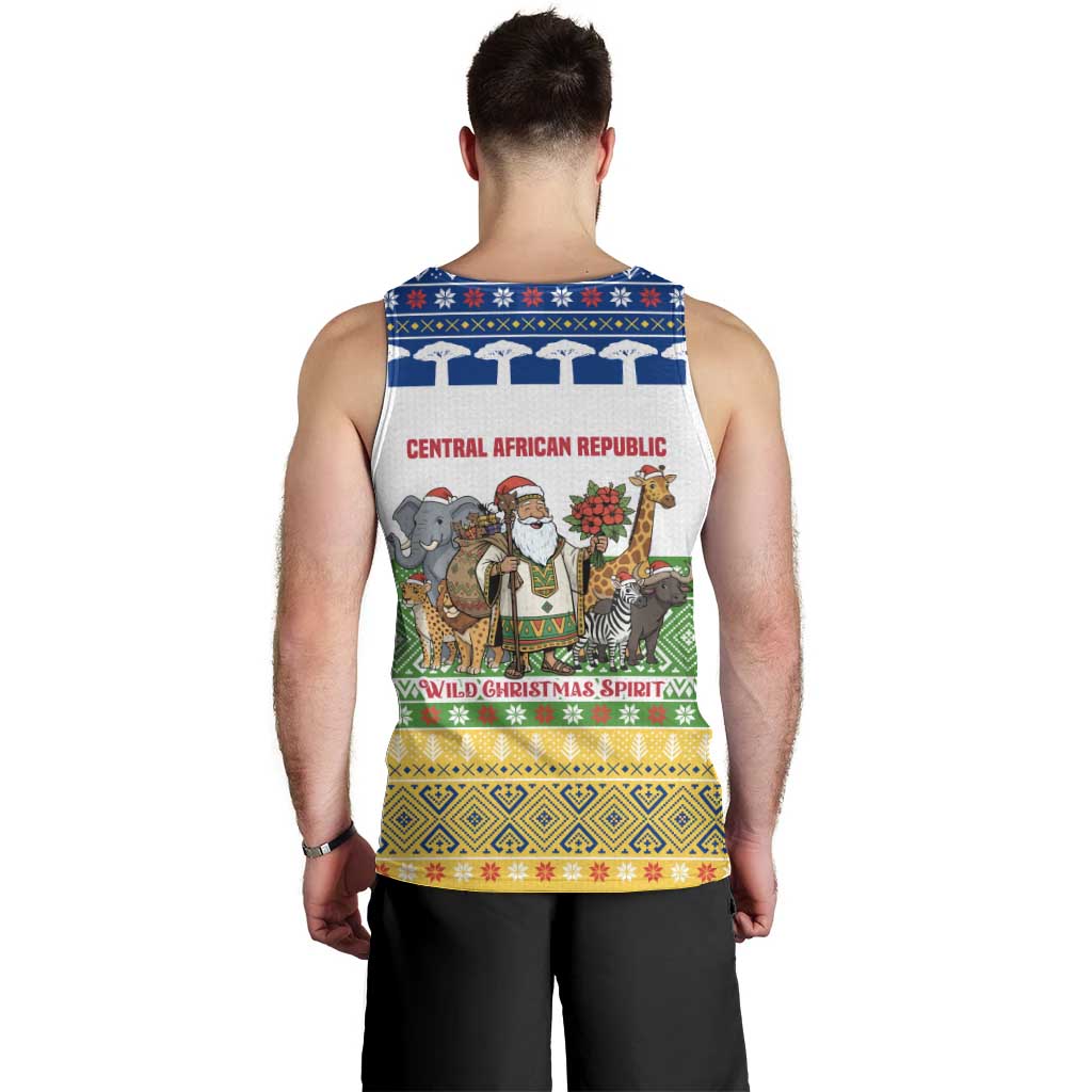 Central African Republic Christmas Men Tank Top with Santa and Safari Animals Baobab Trees Snowflakes and Tribal Pattern - Wonder Print Shop