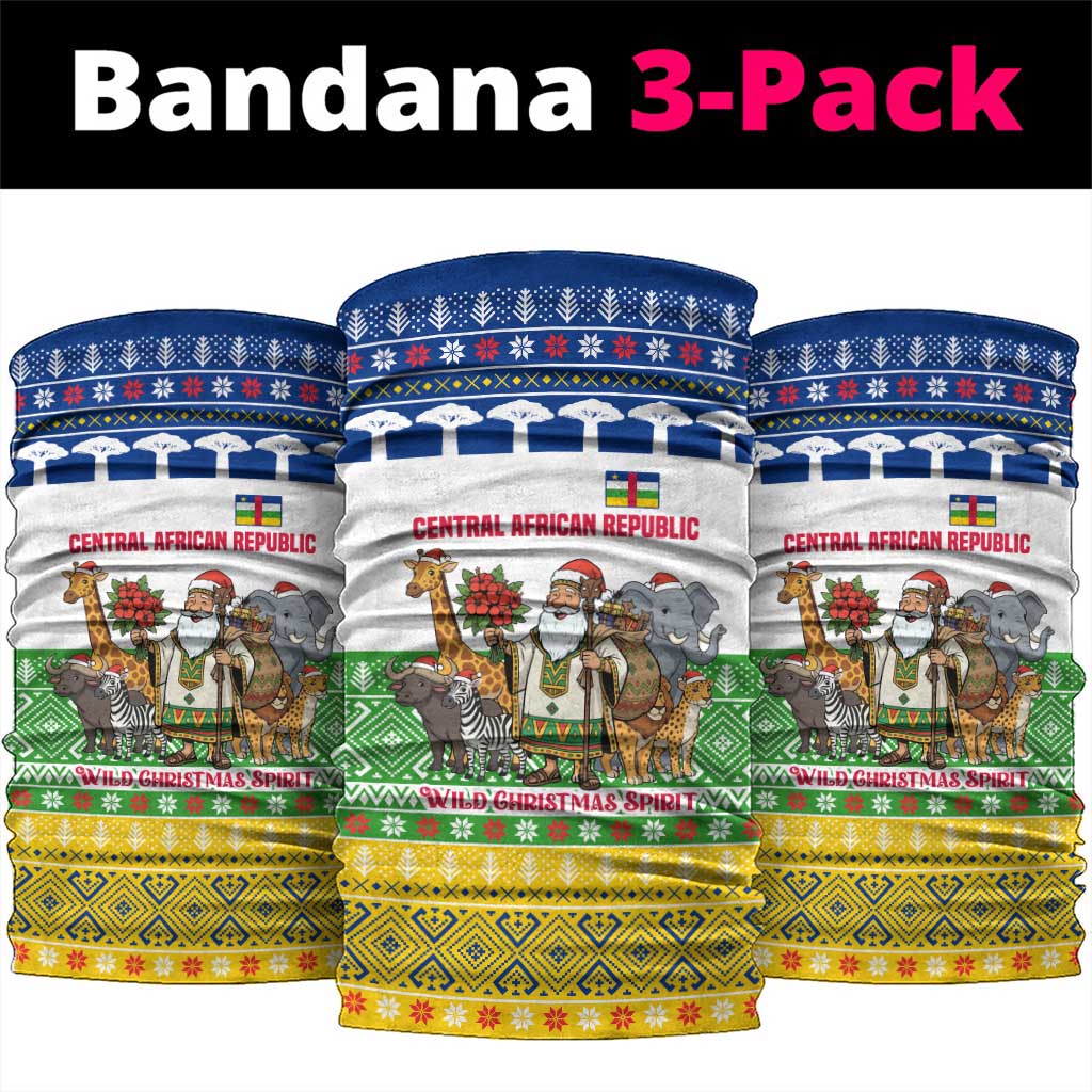 Central African Republic Christmas Neck Gaiter with Santa and Safari Animals Baobab Trees Snowflakes and Tribal Pattern - Wonder Print Shop