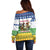 Central African Republic Christmas Off Shoulder Sweater with Santa and Safari Animals Baobab Trees Snowflakes and Tribal Pattern - Wonder Print Shop