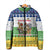 Central African Republic Christmas Padded Jacket with Santa and Safari Animals Baobab Trees Snowflakes and Tribal Pattern - Wonder Print Shop