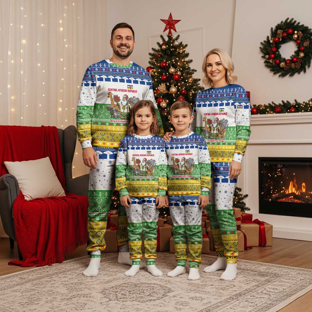 Central African Republic Christmas Pajama Set with Santa and Safari Animals Baobab Trees Snowflakes and Tribal Pattern - Wonder Print Shop