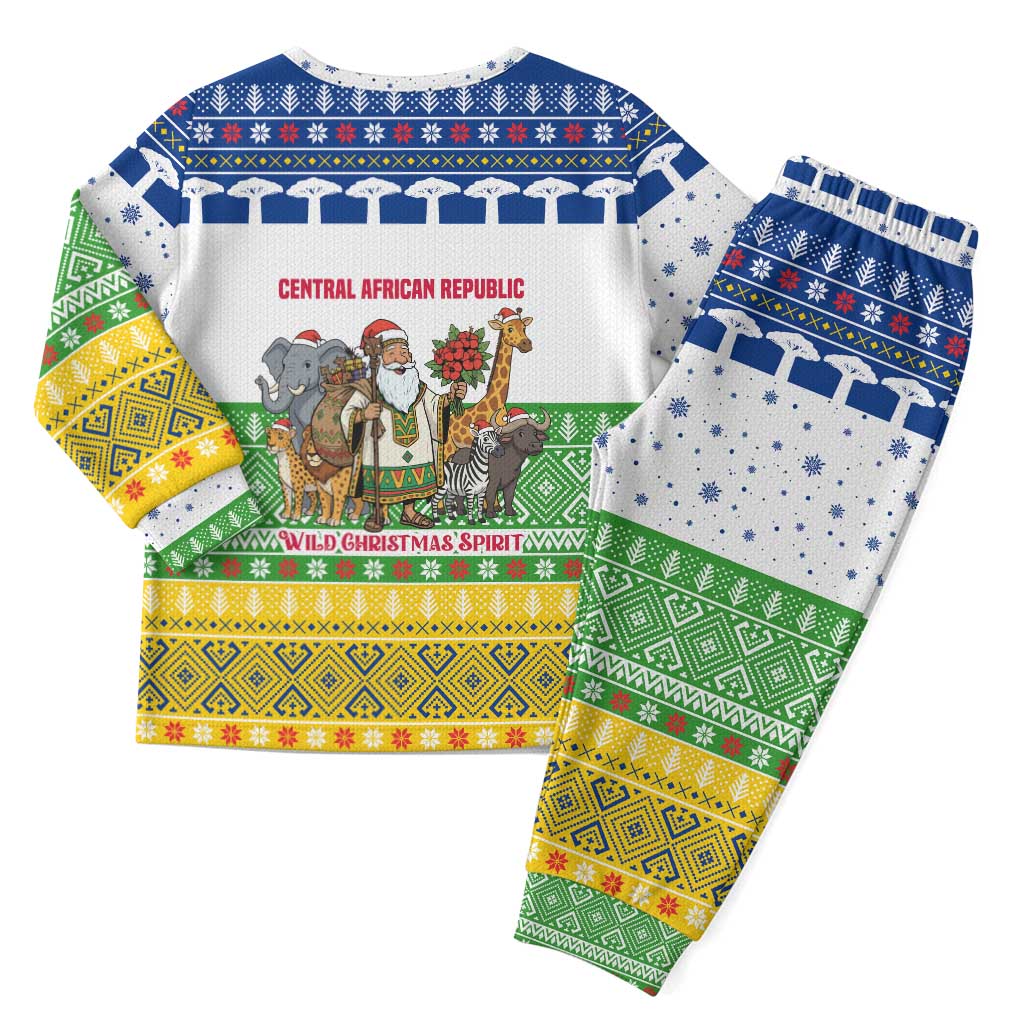 Central African Republic Christmas Pajama Set with Santa and Safari Animals Baobab Trees Snowflakes and Tribal Pattern - Wonder Print Shop