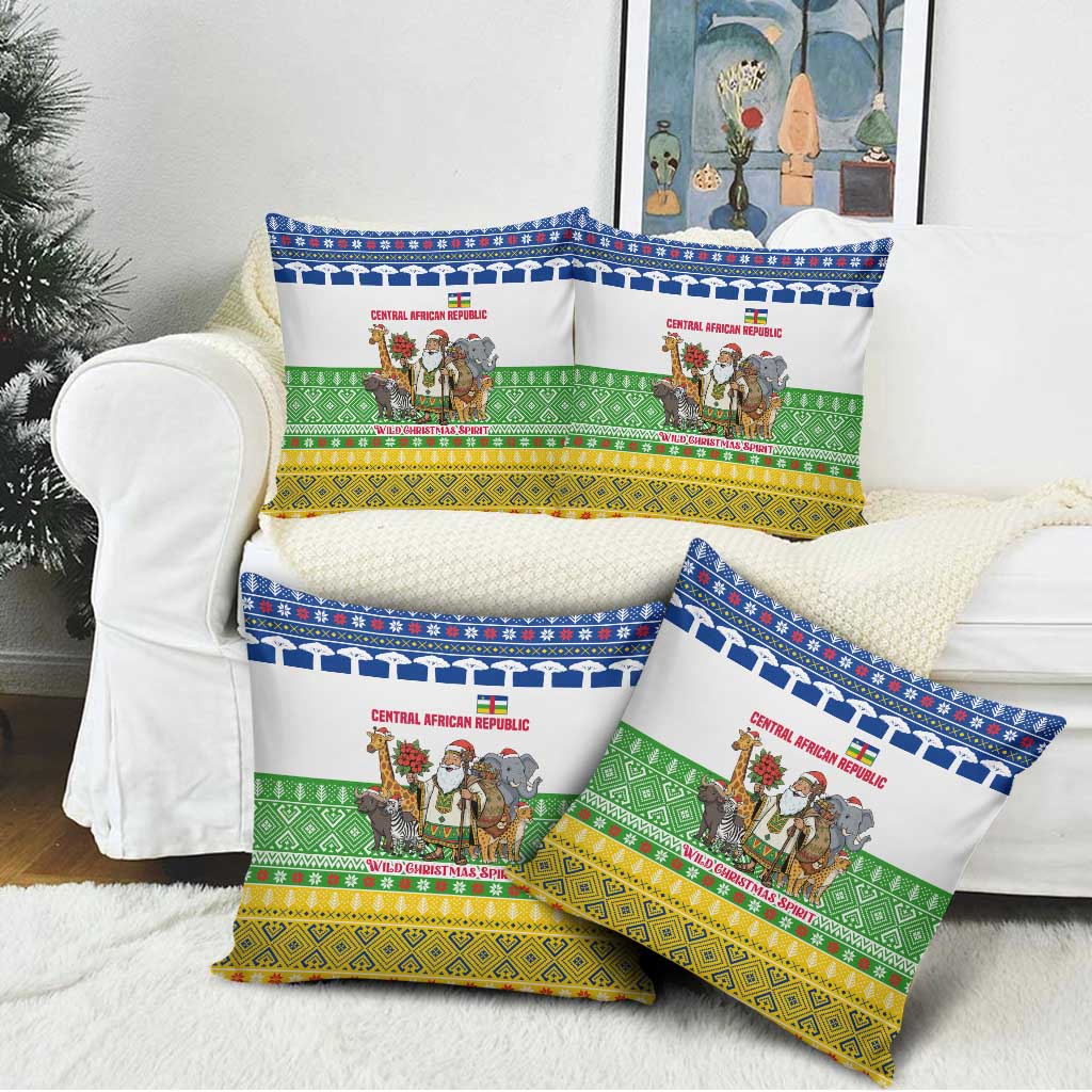 Central African Republic Christmas Pillow Cover with Santa and Safari Animals Baobab Trees Snowflakes and Tribal Pattern - Wonder Print Shop