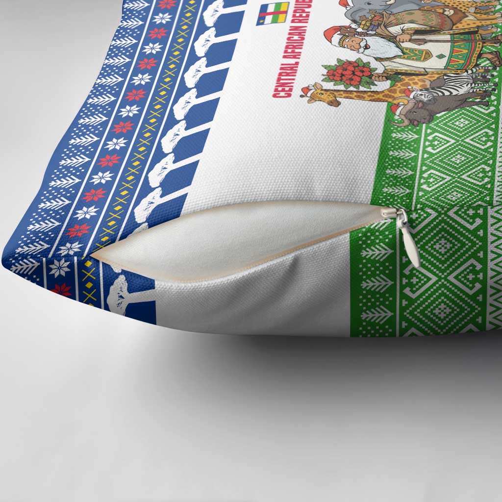 Central African Republic Christmas Pillow Cover with Santa and Safari Animals Baobab Trees Snowflakes and Tribal Pattern - Wonder Print Shop