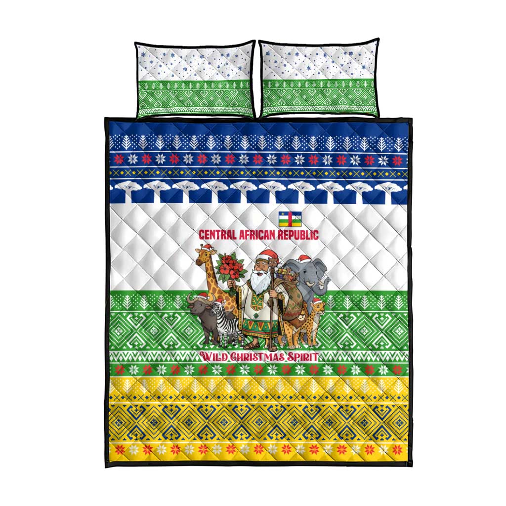 Central African Republic Christmas Quilt Bed Set with Santa and Safari Animals Baobab Trees Snowflakes and Tribal Pattern - Wonder Print Shop
