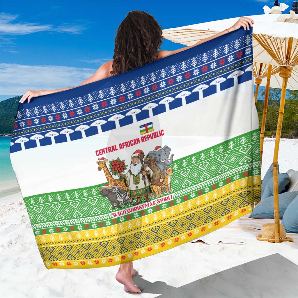 Central African Republic Christmas Sarong with Santa and Safari Animals Baobab Trees Snowflakes and Tribal Pattern - Wonder Print Shop