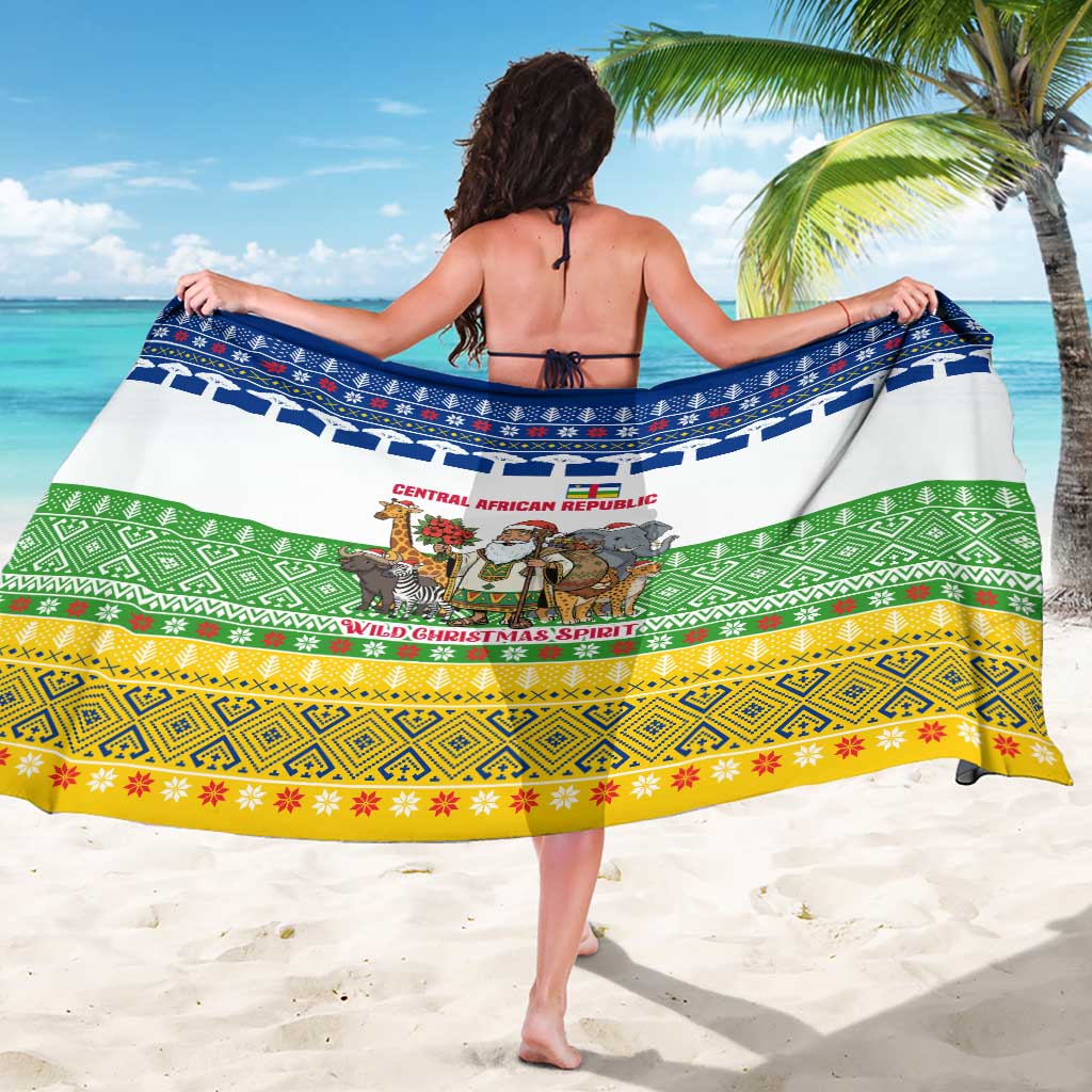Central African Republic Christmas Sarong with Santa and Safari Animals Baobab Trees Snowflakes and Tribal Pattern - Wonder Print Shop