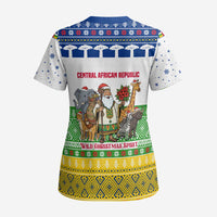 Central African Republic Christmas Scrub Top with Santa and Safari Animals Baobab Trees Snowflakes and Tribal Pattern - Wonder Print Shop