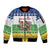 Central African Republic Christmas Sleeve Zip Bomber Jacket with Santa and Safari Animals Baobab Trees Snowflakes and Tribal Pattern - Wonder Print Shop