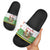 Central African Republic Christmas Slide Sandals with Santa and Safari Animals Baobab Trees Snowflakes and Tribal Pattern - Wonder Print Shop