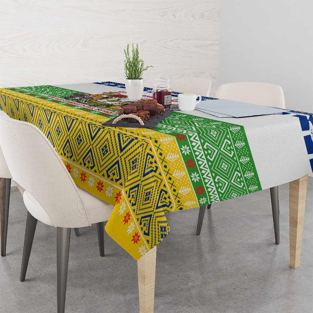 Central African Republic Christmas Tablecloth with Santa and Safari Animals Baobab Trees Snowflakes and Tribal Pattern - Wonder Print Shop
