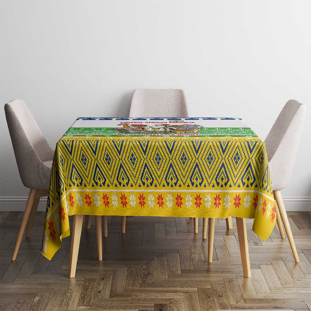 Central African Republic Christmas Tablecloth with Santa and Safari Animals Baobab Trees Snowflakes and Tribal Pattern - Wonder Print Shop