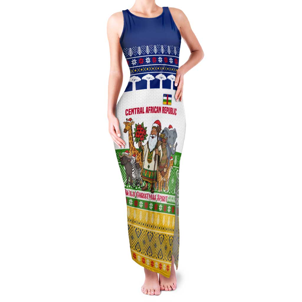Central African Republic Christmas Tank Maxi Dress with Santa and Safari Animals Baobab Trees Snowflakes and Tribal Pattern - Wonder Print Shop