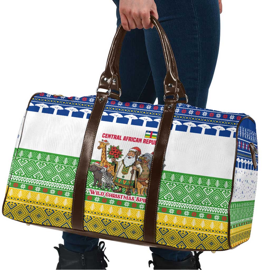 Central African Republic Christmas Travel Bag with Santa and Safari Animals Baobab Trees Snowflakes and Tribal Pattern - Wonder Print Shop