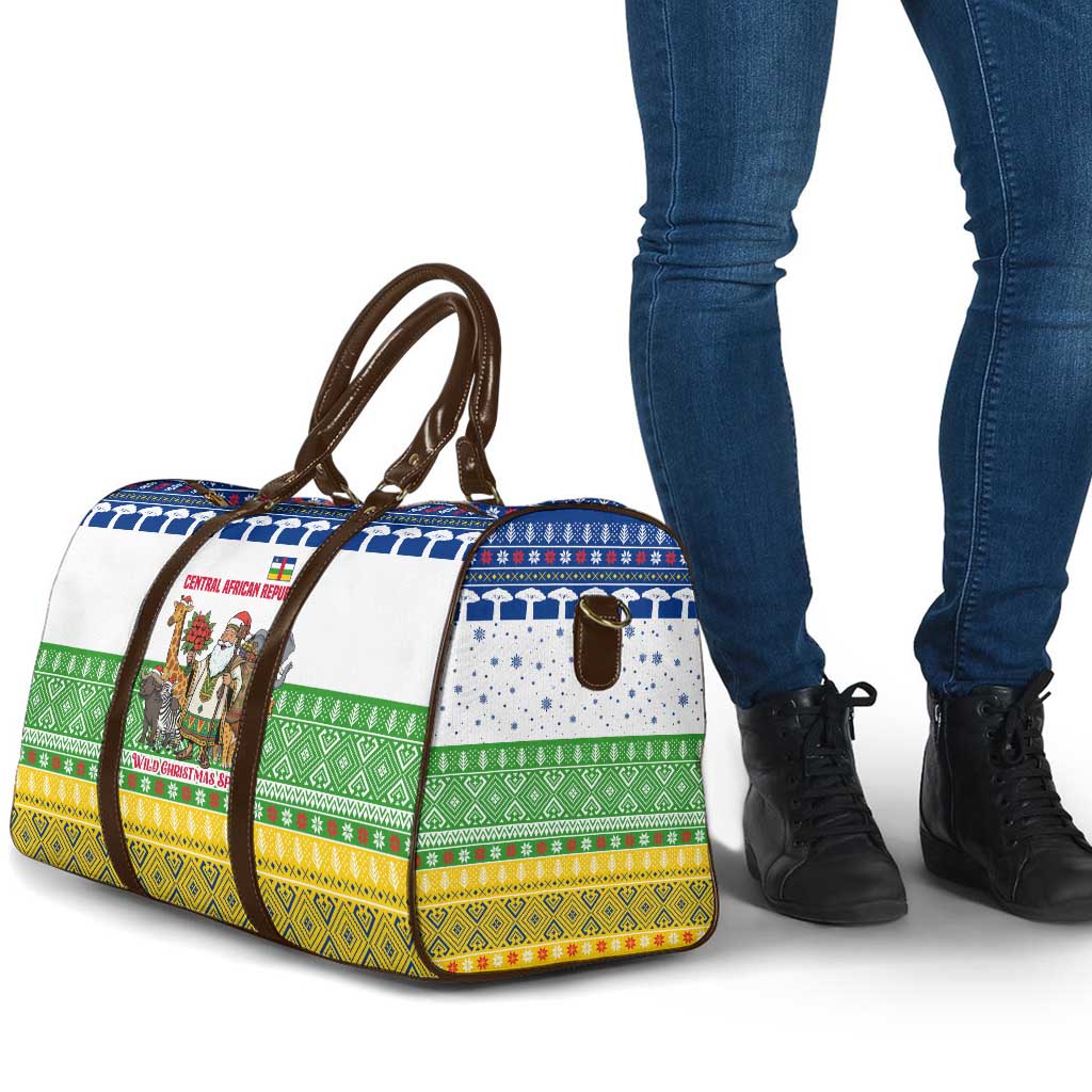 Central African Republic Christmas Travel Bag with Santa and Safari Animals Baobab Trees Snowflakes and Tribal Pattern - Wonder Print Shop
