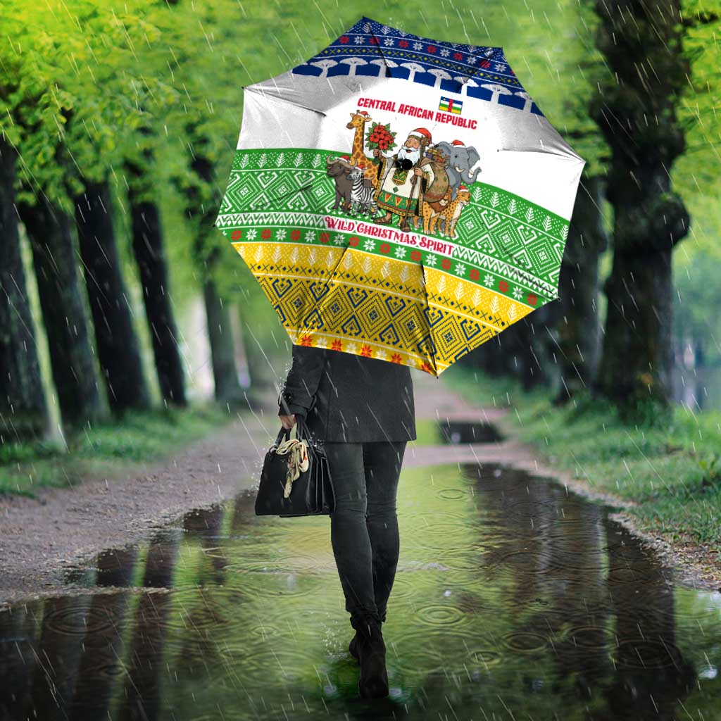 Central African Republic Christmas Umbrella with Santa and Safari Animals Baobab Trees Snowflakes and Tribal Pattern - Wonder Print Shop