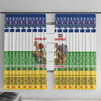 Central African Republic Christmas Window Curtain with Santa and Safari Animals Baobab Trees Snowflakes and Tribal Pattern - Wonder Print Shop
