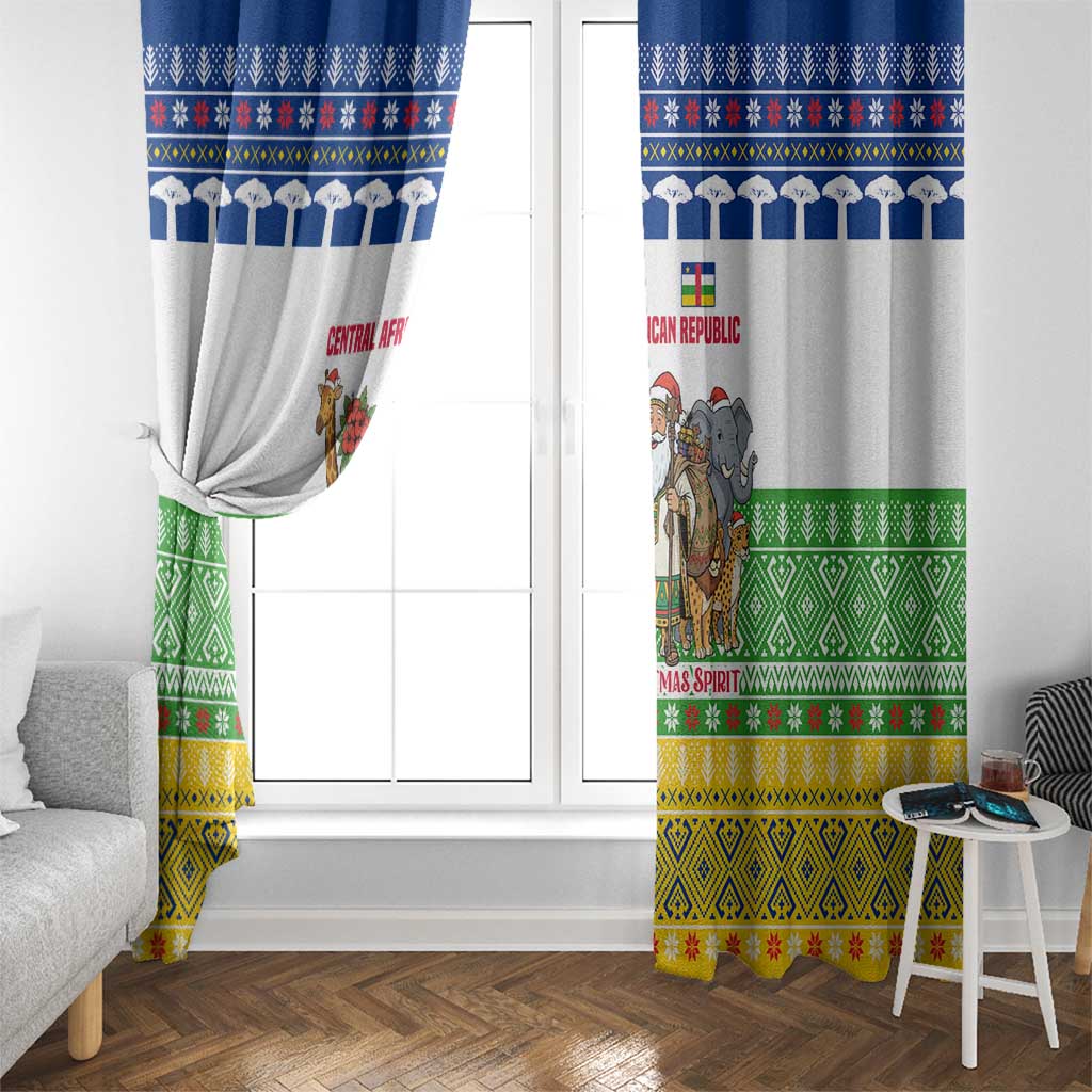 Central African Republic Christmas Window Curtain with Santa and Safari Animals Baobab Trees Snowflakes and Tribal Pattern - Wonder Print Shop